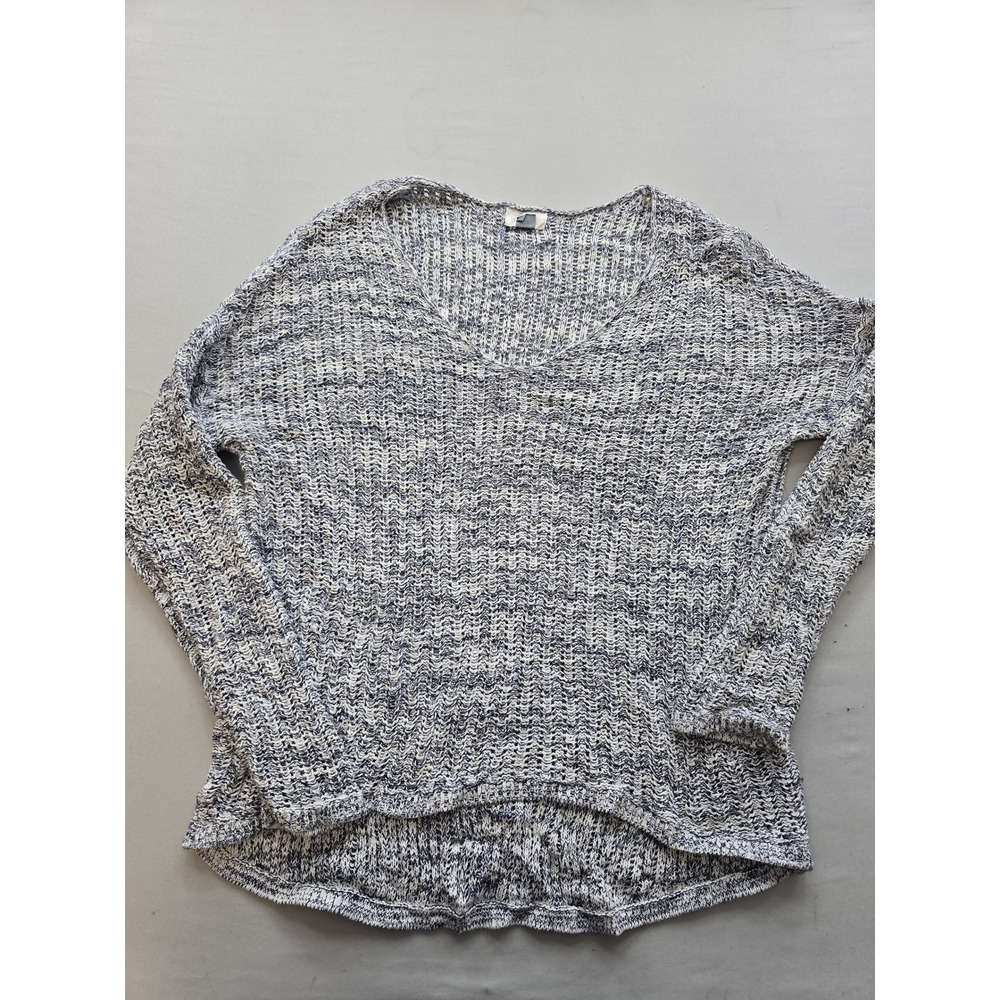 Old Navy Blue White Marled Knit V-Neck Sweater High Low Hem Large